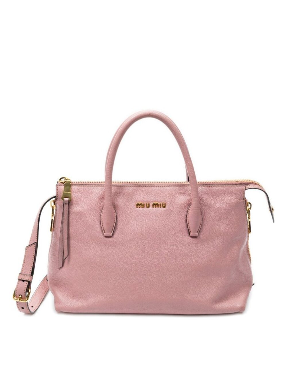Miu Miu Convertible Side Zip Tote Pink Madras Leather
